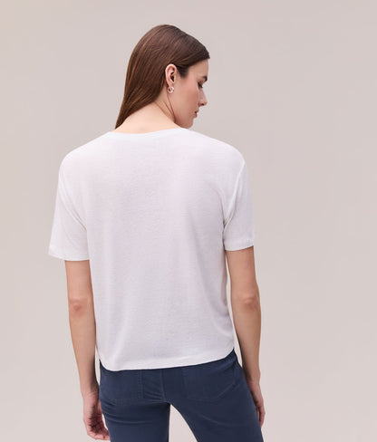 Womens Linen Jersey V Neck Tee - Linen Jersey - White