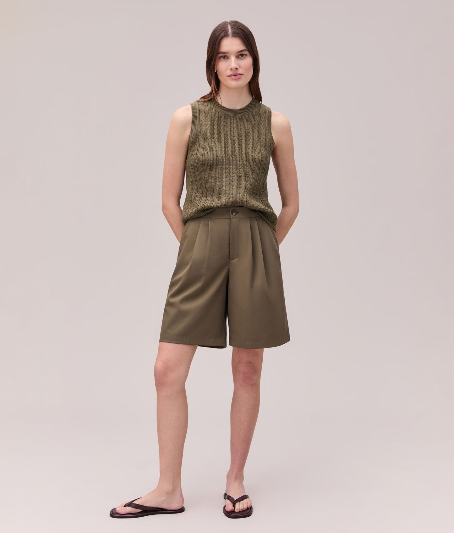 Womens Sophia Resort Short - Modal Blend Woven - Olive Grey