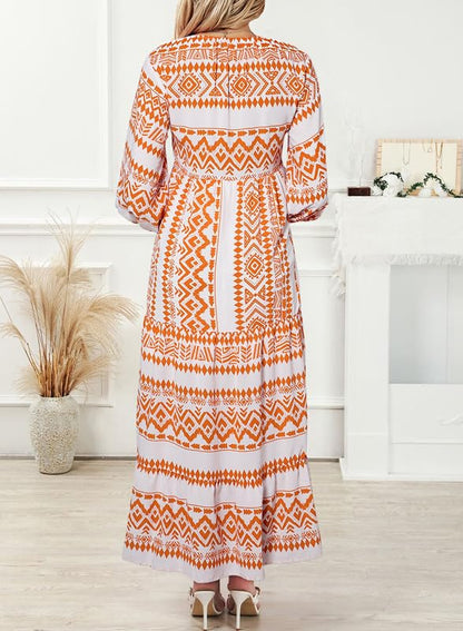 ✨Women's Puff Sleeve Floral Boho Maxi Dress