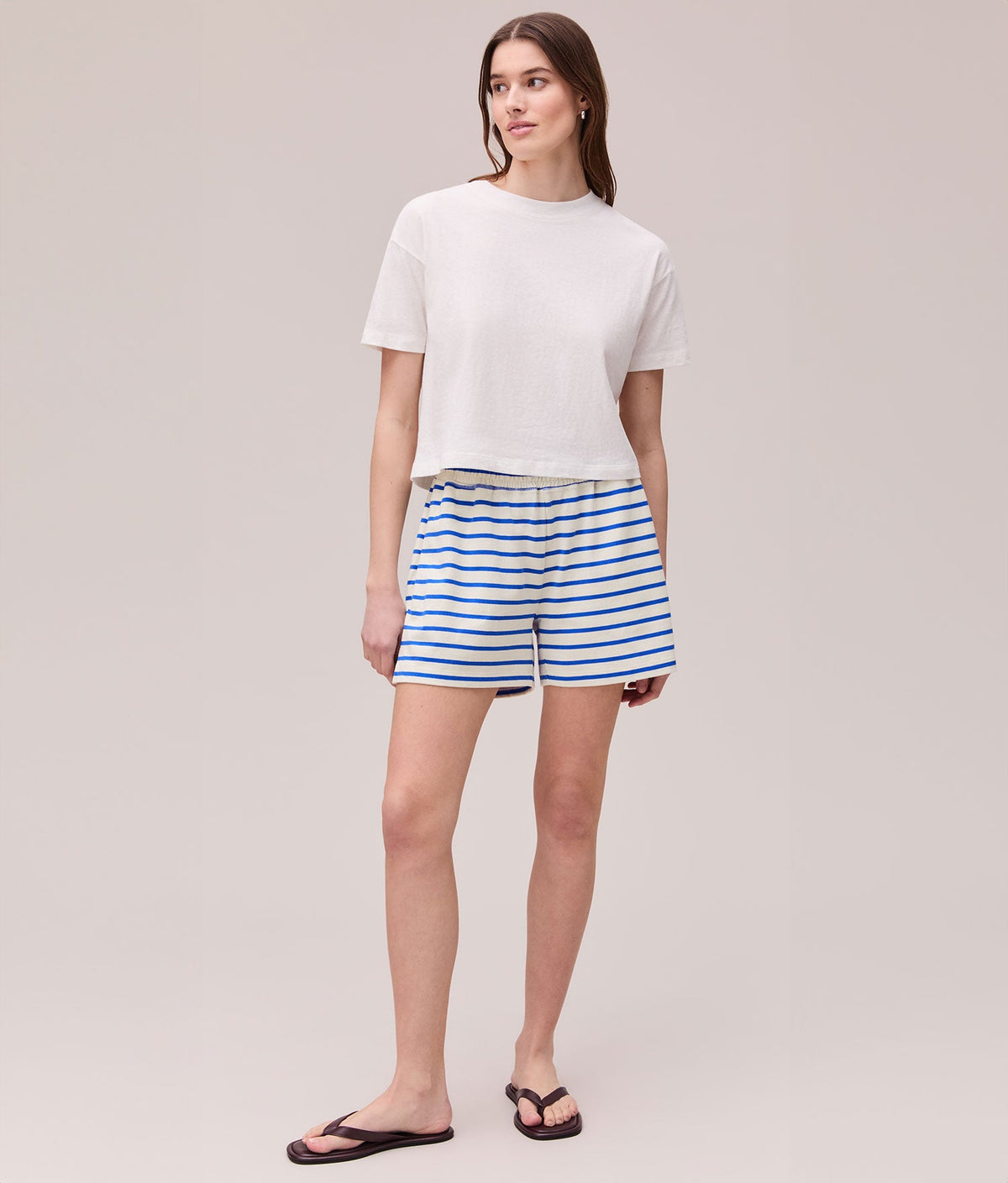 Womens Heavy Pima Sweatshort - Pima Cotton Jersey - Pop Blue Stripe