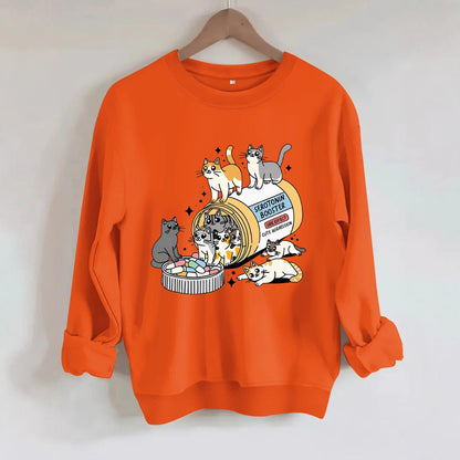 Cartoon cat lover printed round neck long sleeved sweatshirt