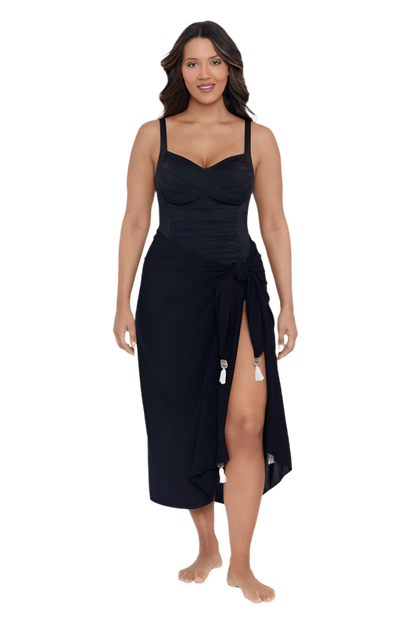 Trimshaper Solid Pareo Swim Cover Up - Black