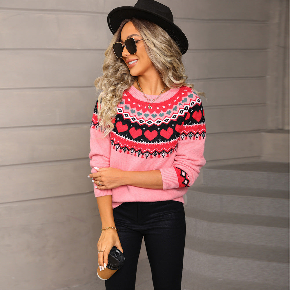 Heart Jacquard Knit Sweater