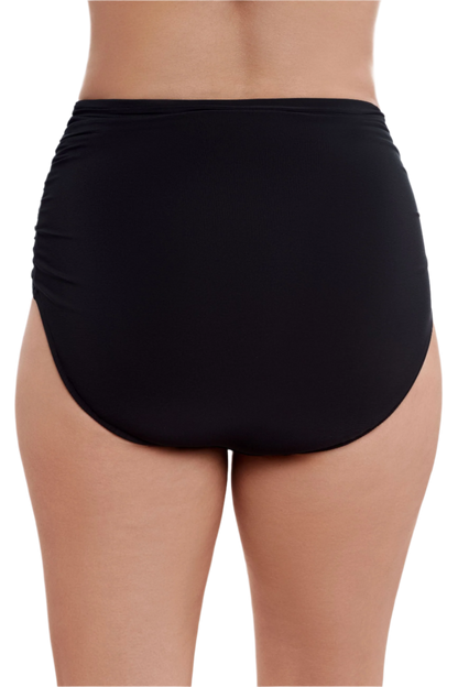 Trimshaper Plus Size High Waist Shirred Swim Bottom - Black