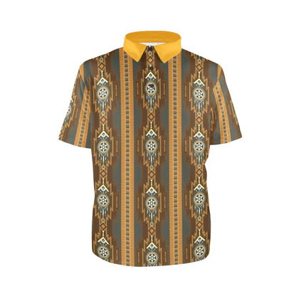Baha Ranch Brown Gold Aztec Polo Shirt