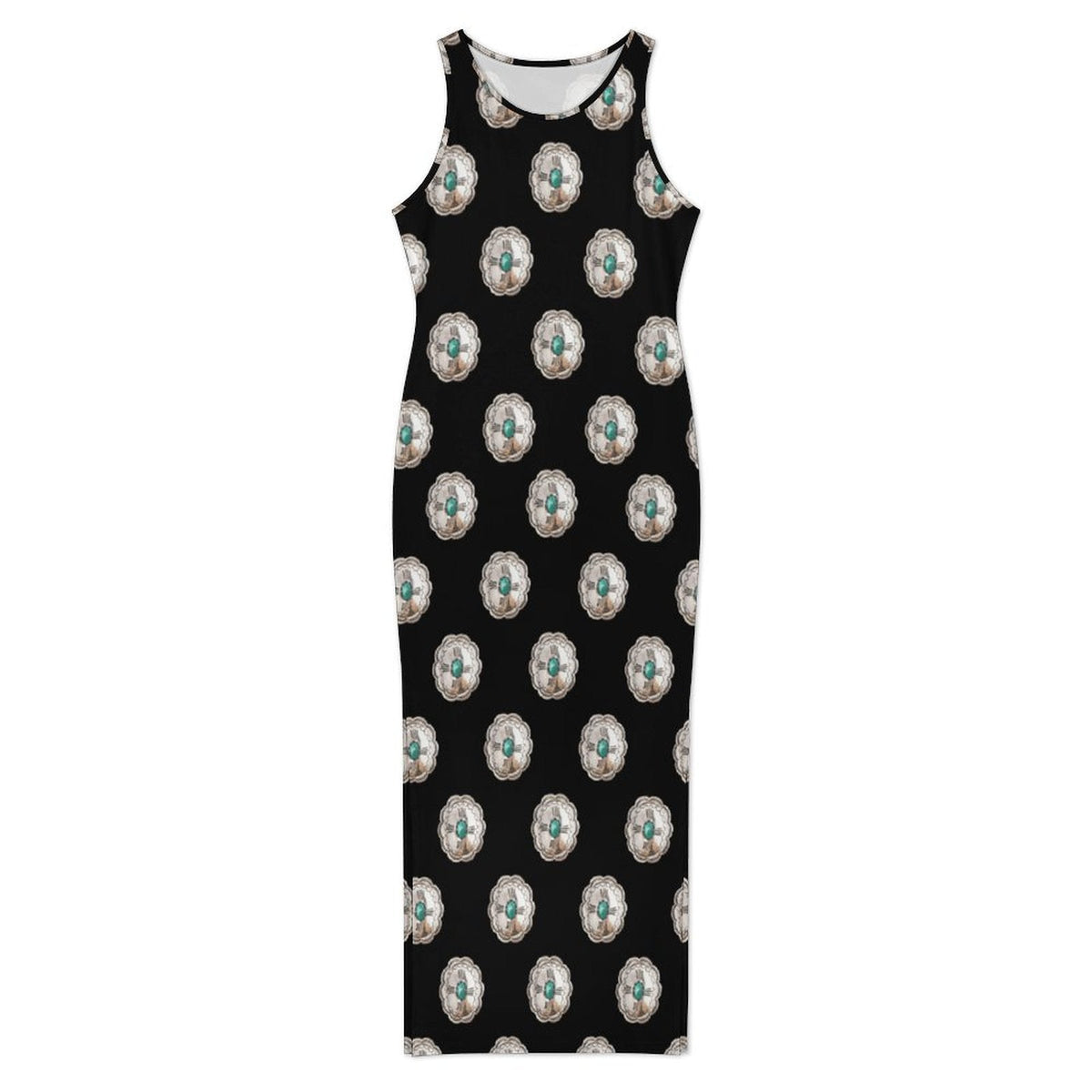 Baha Ranch Silver Concho Slit Maxi Dress