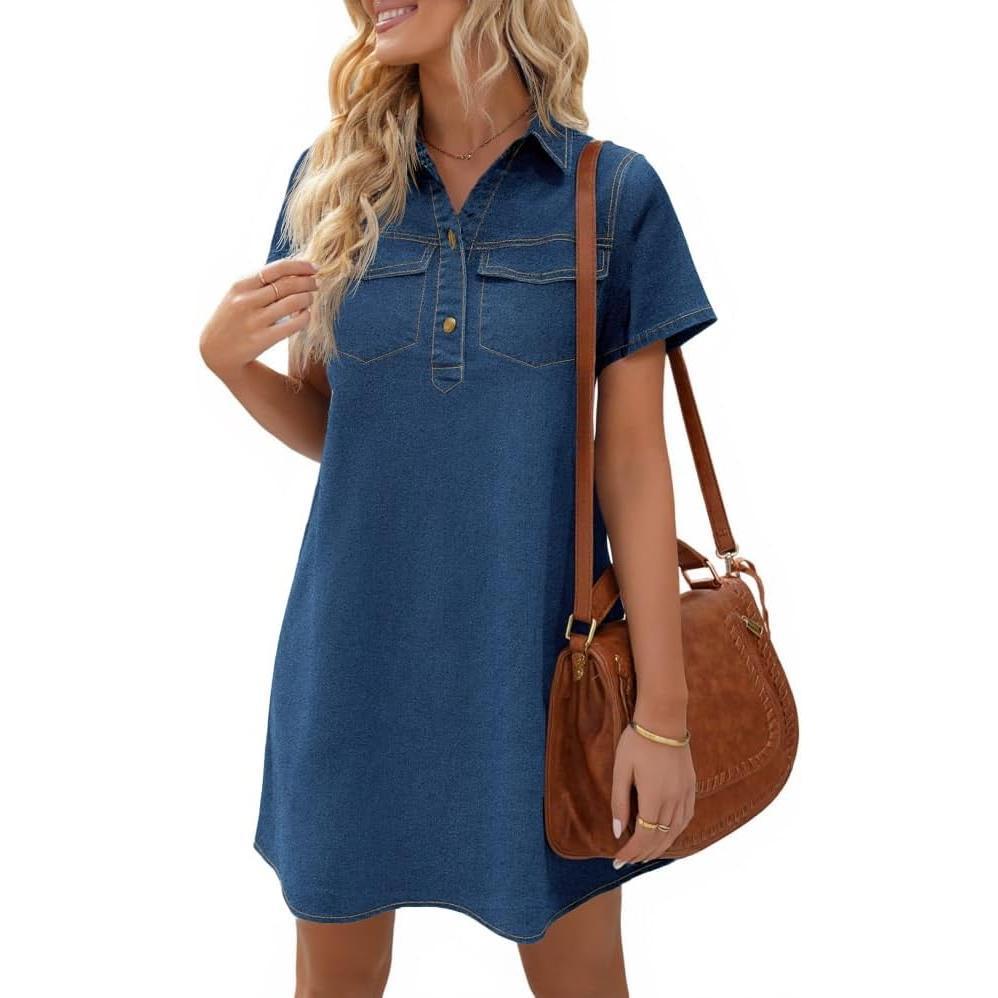 Women's Short Sleeve Denim Shirt Dress