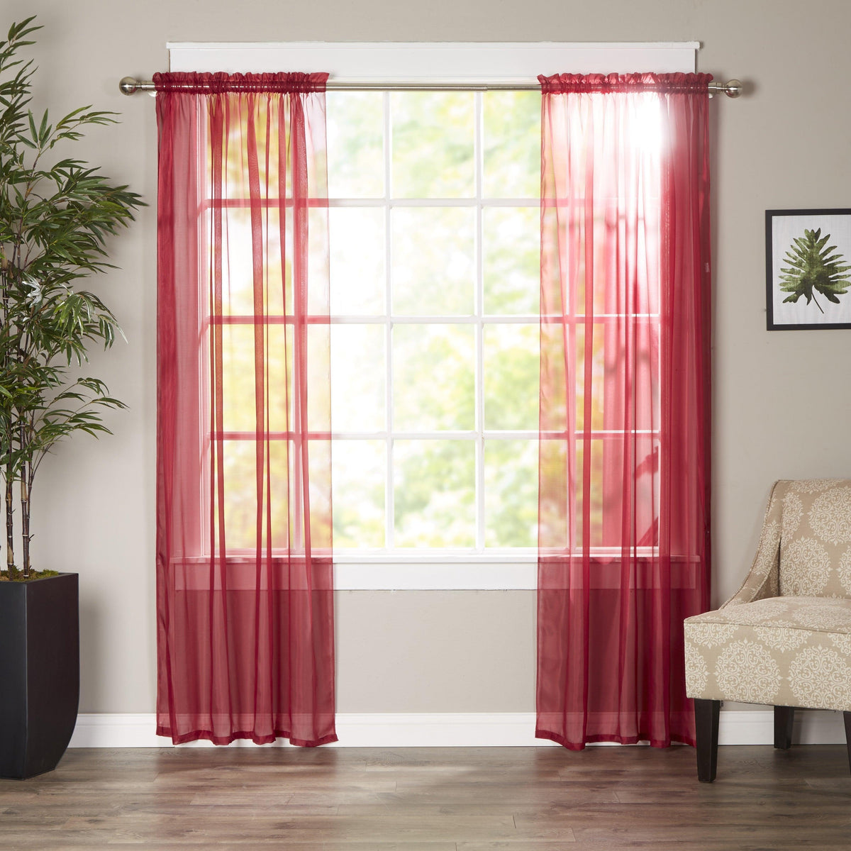 Elegant Comfort Set of 2 Sheer Curtain Panels - Rod Pocket