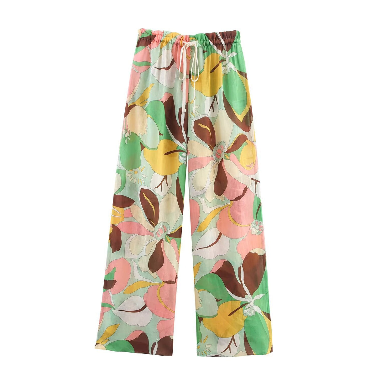 Linen flower shirt+straight trousers suit