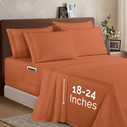 Elegant Comfort Extra deep 18-24 Inch Pocket 3 Line Embroidery, 6-Piece Sheet Set, Moody Shades