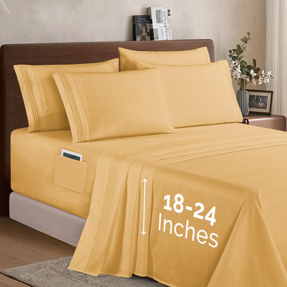 Elegant Comfort Extra deep Pocket 3 Line Embroidery, 6-Piece Sheet Set