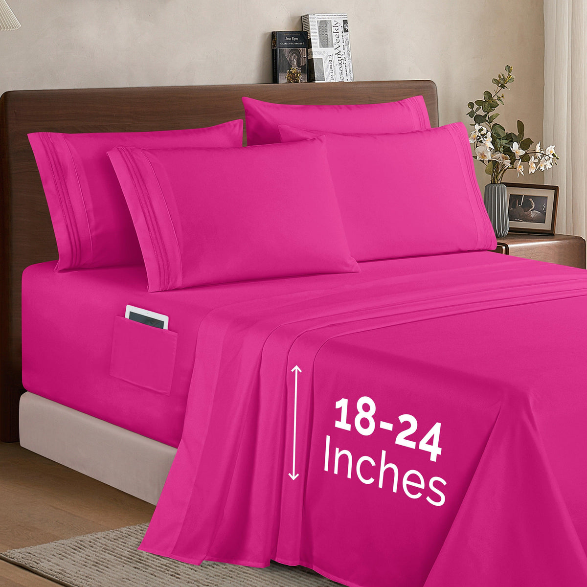 Elegant Comfort Extra deep Pocket 3 Line Embroidery, 6-Piece Sheet Set