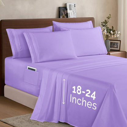 Elegant Comfort Extra deep Pocket 3 Line Embroidery, 6-Piece Sheet Set