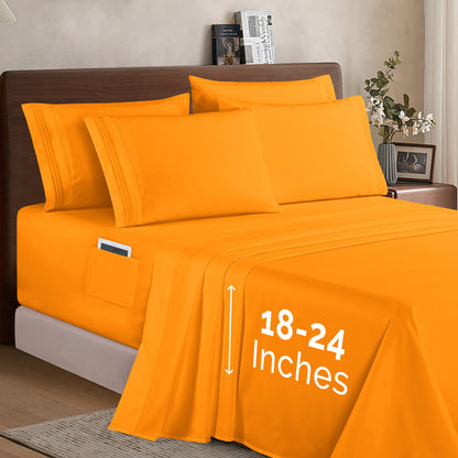 Elegant Comfort Extra deep Pocket 3 Line Embroidery, 6-Piece Sheet Set