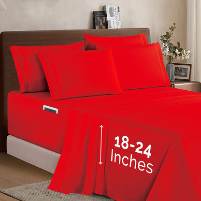 Elegant Comfort Extra deep Pocket 3 Line Embroidery, 6-Piece Sheet Set
