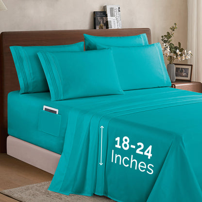 Elegant Comfort Extra deep 18-24 Inch Pocket 3 Line Embroidery, 6-Piece Sheet Set, Moody Shades