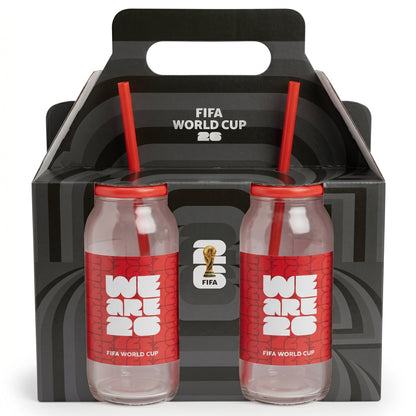 FIFA World Cup Trophy Set of 2 Glass Sippers with Lid and Straw