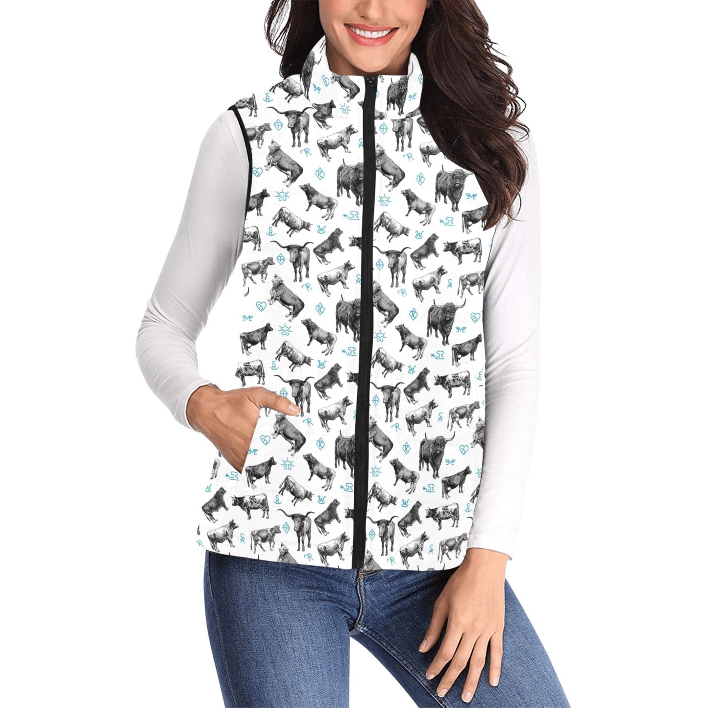 Baha Ranch Cattle and Brands Women's Western Puffy Vest
