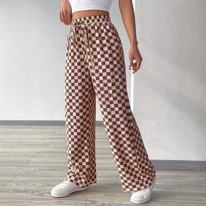 Checkerboard High-Waisted Wide Leg Pants