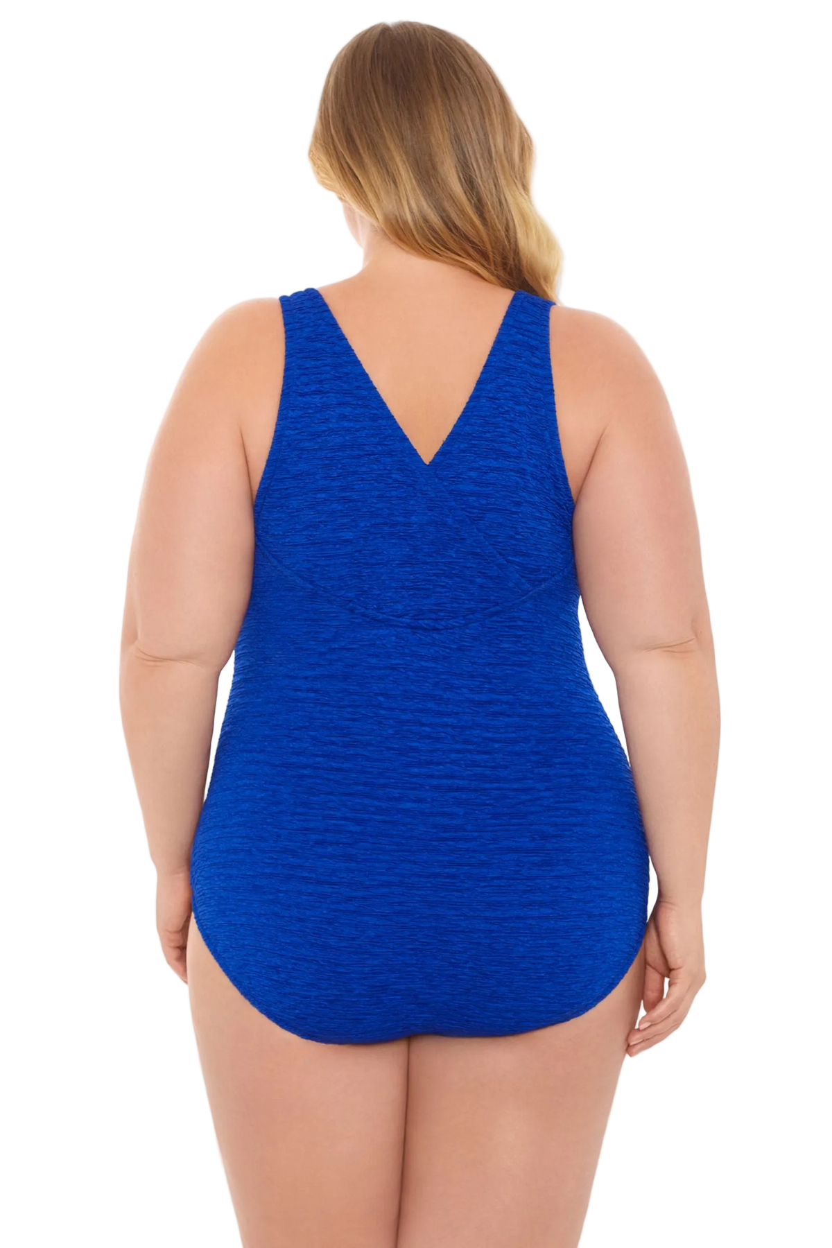 Penbrooke Krinkle Plus Size Chlorine Resistant Cross Back One Piece Swimsuit - Royal