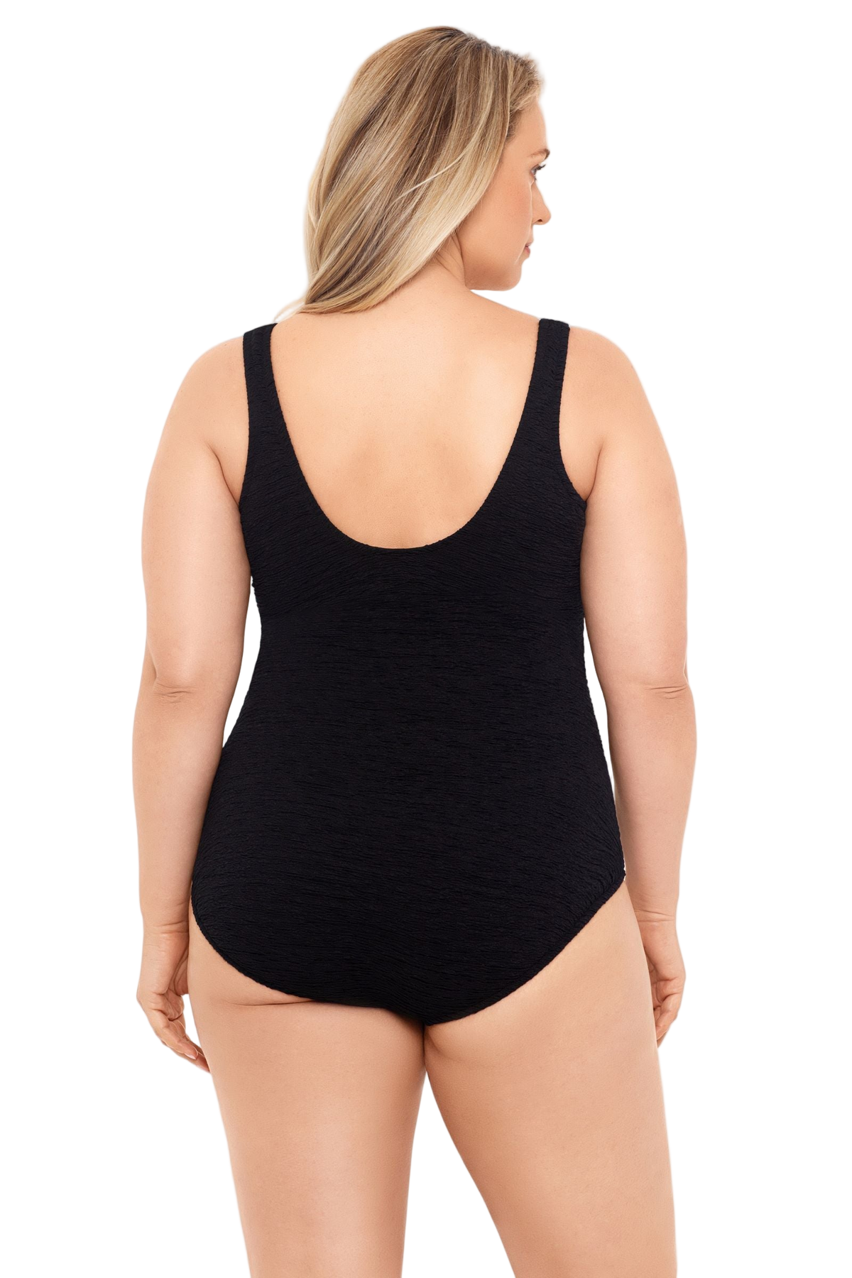 Penbrooke Krinkle Plus Size Chlorine Resistant Mock Surplice One Piece Swimsuit - Black