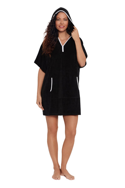 Shapesolver Women's Hooded Terry Pullover Cover Up - Black