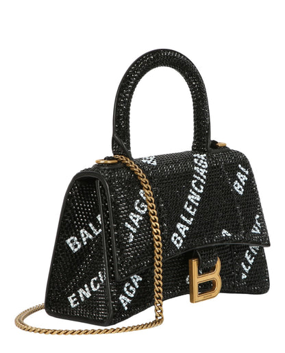 Balenciaga Hourglass Xs Top Handle Bag With Allover Logo Strass
