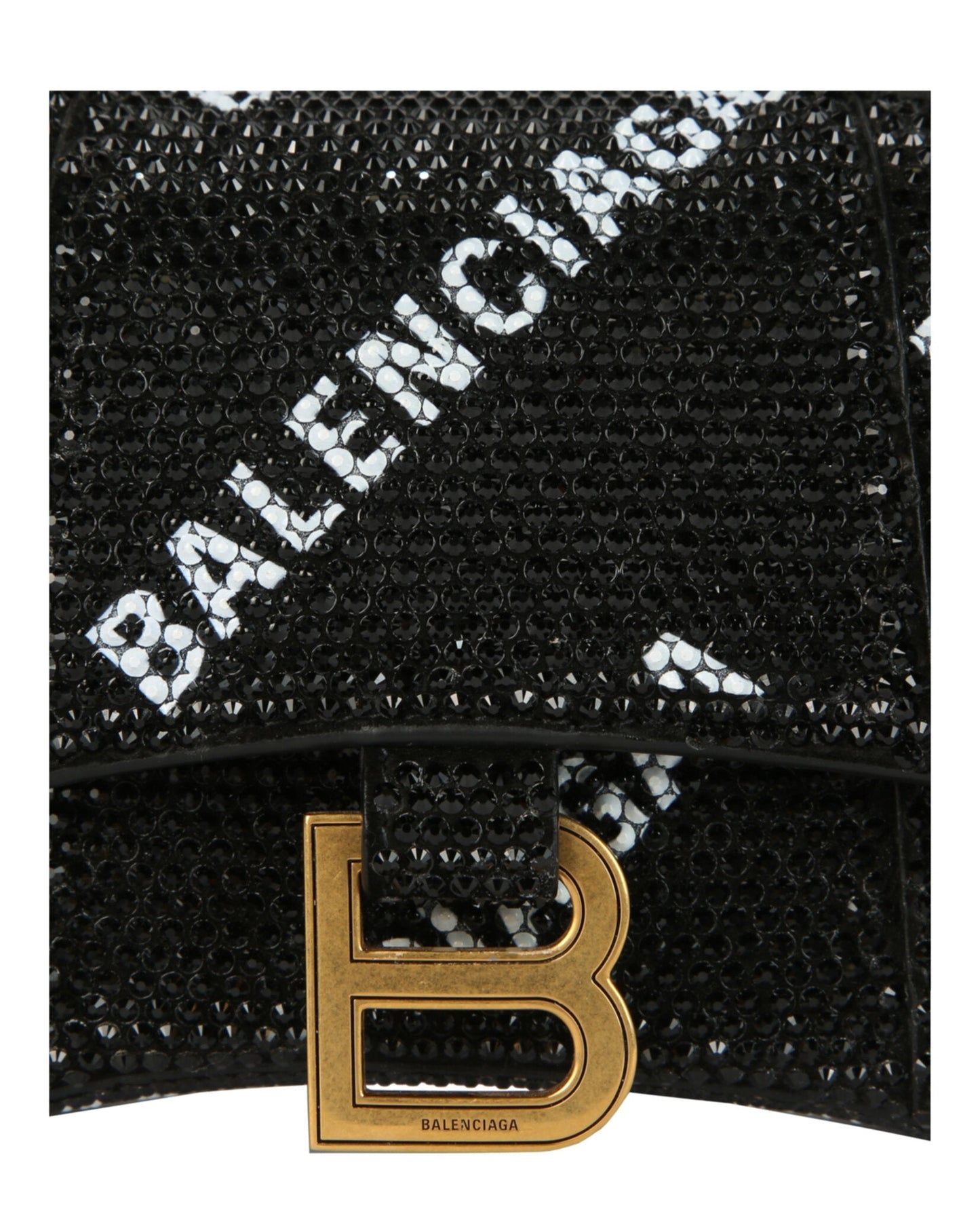 Balenciaga Hourglass Xs Top Handle Bag With Allover Logo Strass