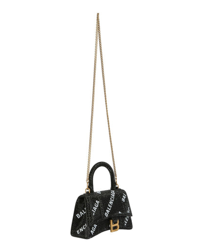 Balenciaga Hourglass Xs Top Handle Bag With Allover Logo Strass
