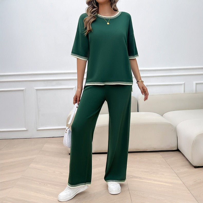 European and American Women’s Spring and Summer Casual Temperament Sweater and Pants Set