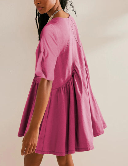 Womens Summer Mini Dress Casual Short Sleeve Loose V Neck