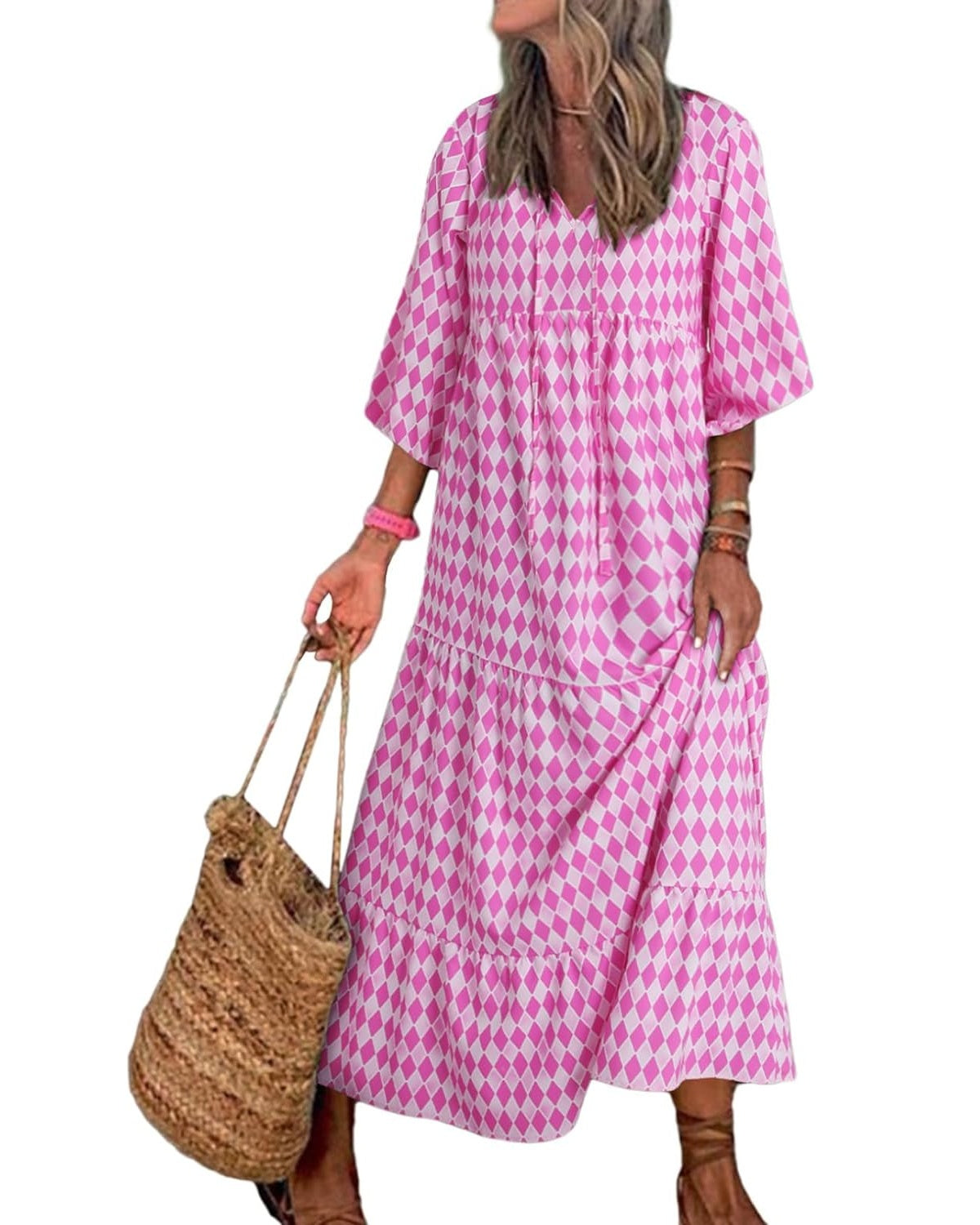 ✨Women's Puff Sleeve Floral Boho Maxi Dress