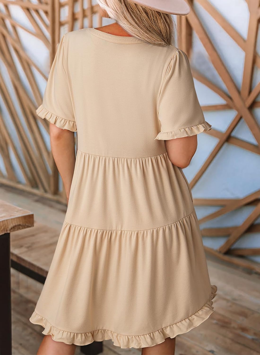 ✨Womens Dresses  V Neck Short Sleeve Casual A Line Flowy Swing Shift Dress