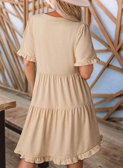 ✨Womens Dresses  V Neck Short Sleeve Casual A Line Flowy Swing Shift Dress