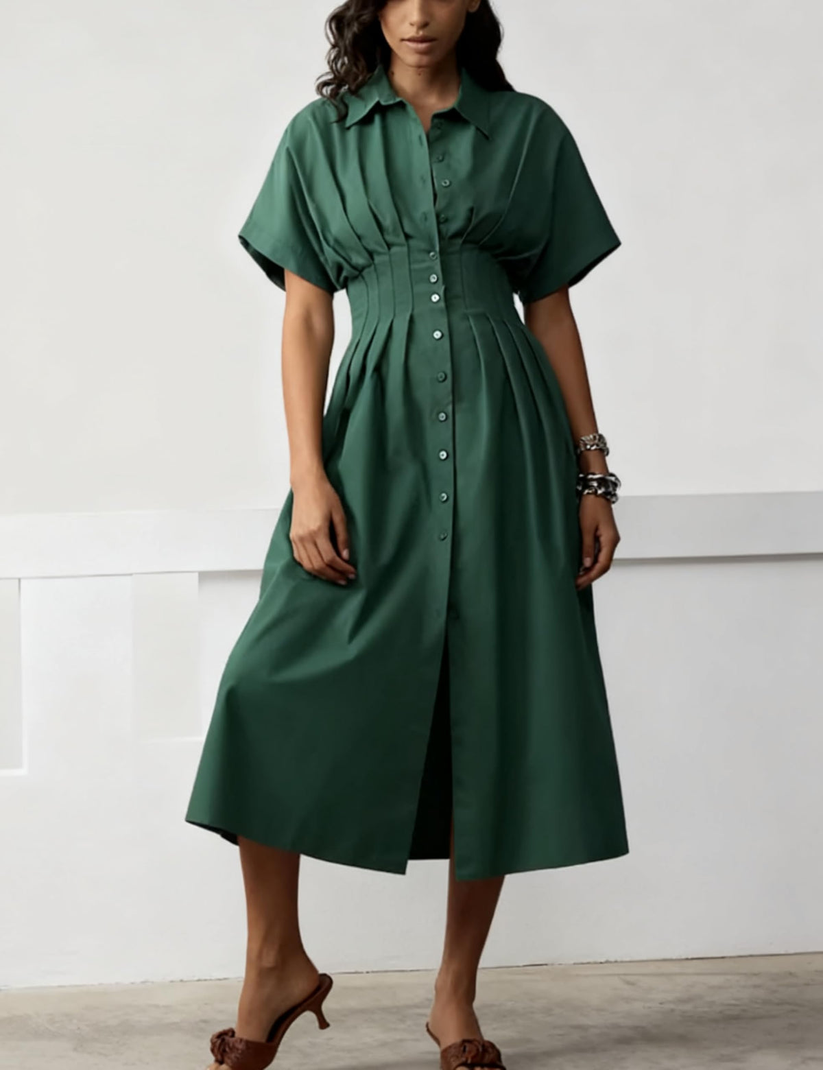 Shirt Dress for Women Summer Casual Short Sleeve Button Down Loose Pleated