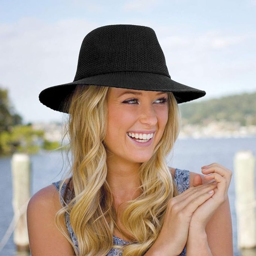 Wallaroo Victoria Fedora Packable Sun Hat - Black XL