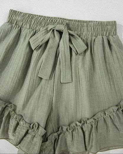 Dahlia Tie Waist Ruffle Hem Shorts