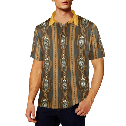 Baha Ranch Brown Gold Aztec Polo Shirt