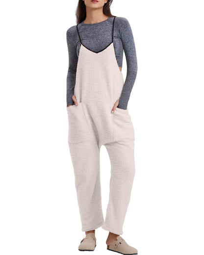 ✨Womens Fleece Overalls Loose Fit Adjustable Strap Jumpsuits Warm Fashion Work Outfits
