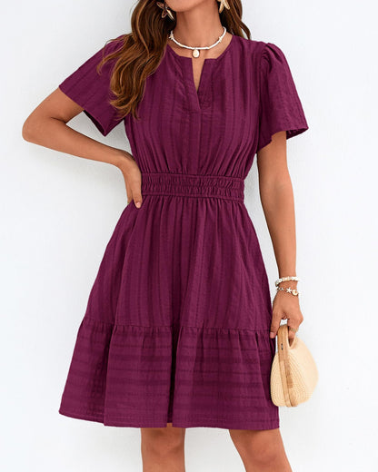 Women's V-Neck Elastic Waist Tiered Mini Dress