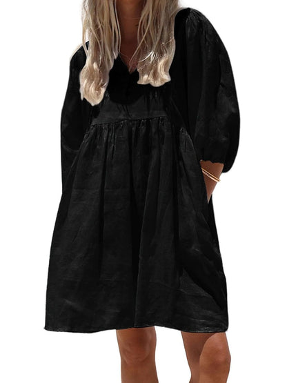 Women's Summer V-Neck Puff-Sleeve Dress