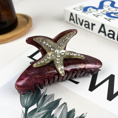 SSR Rhinestone Jewel tone Pearl Starfish Hair Claw Clip