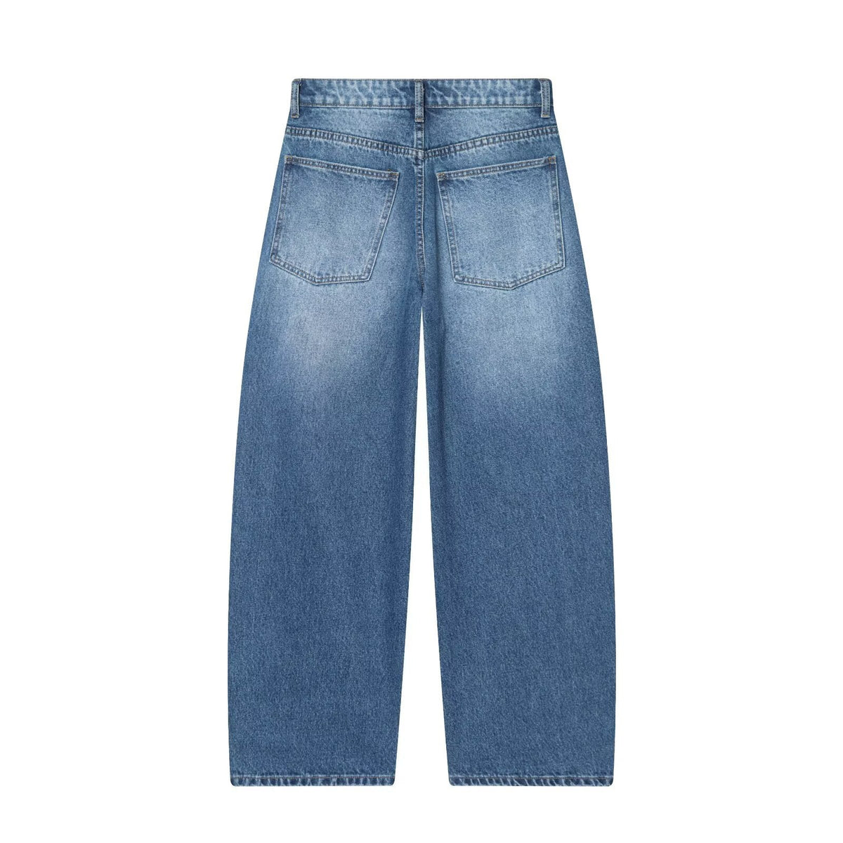 Mid waist loose fitting bucket shaped jeans