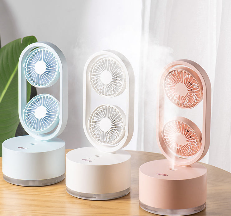 Two-In-One New Double-Leaf Spray Water-Cooled Fan Desk Top Dormitory Small Fan Ins Wind Humidifier Desk Fan