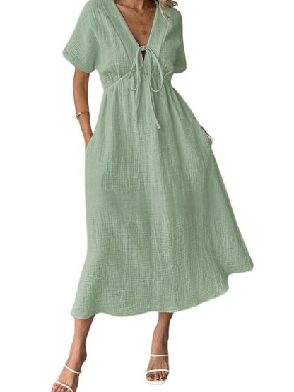 Women's Summer Solid Color V-Neck Dress