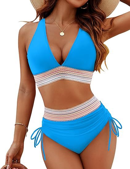 Fashion Womens High Waist Bikini Set Two Piece Swimsuit Solid Color
