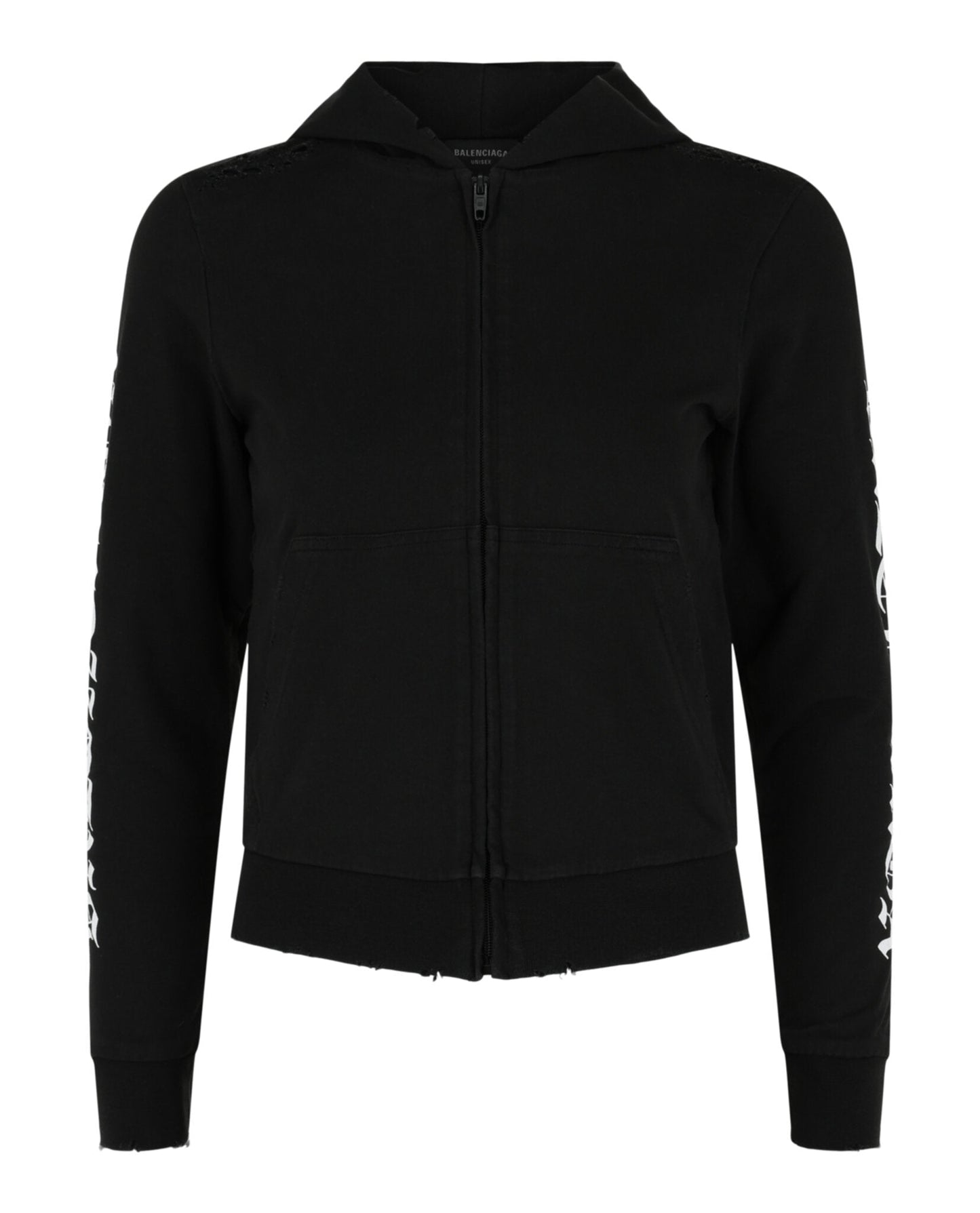 Balenciaga Distressed Print Logo Zip-Up Hoodie