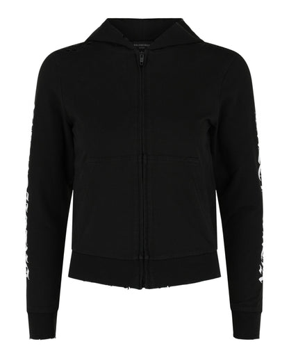 Balenciaga Distressed Print Logo Zip-Up Hoodie