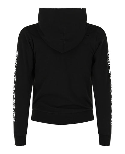 Balenciaga Distressed Print Logo Zip-Up Hoodie