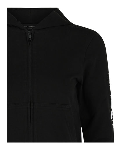 Balenciaga Distressed Print Logo Zip-Up Hoodie